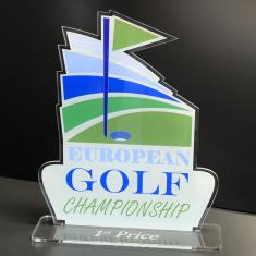 UV-bedrukking op een acryl trofee voor golfkampioenschappen