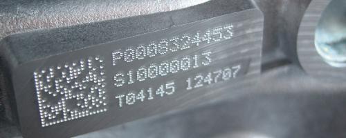 Dot peen marking of a Data Matrix code on a metal engine component
